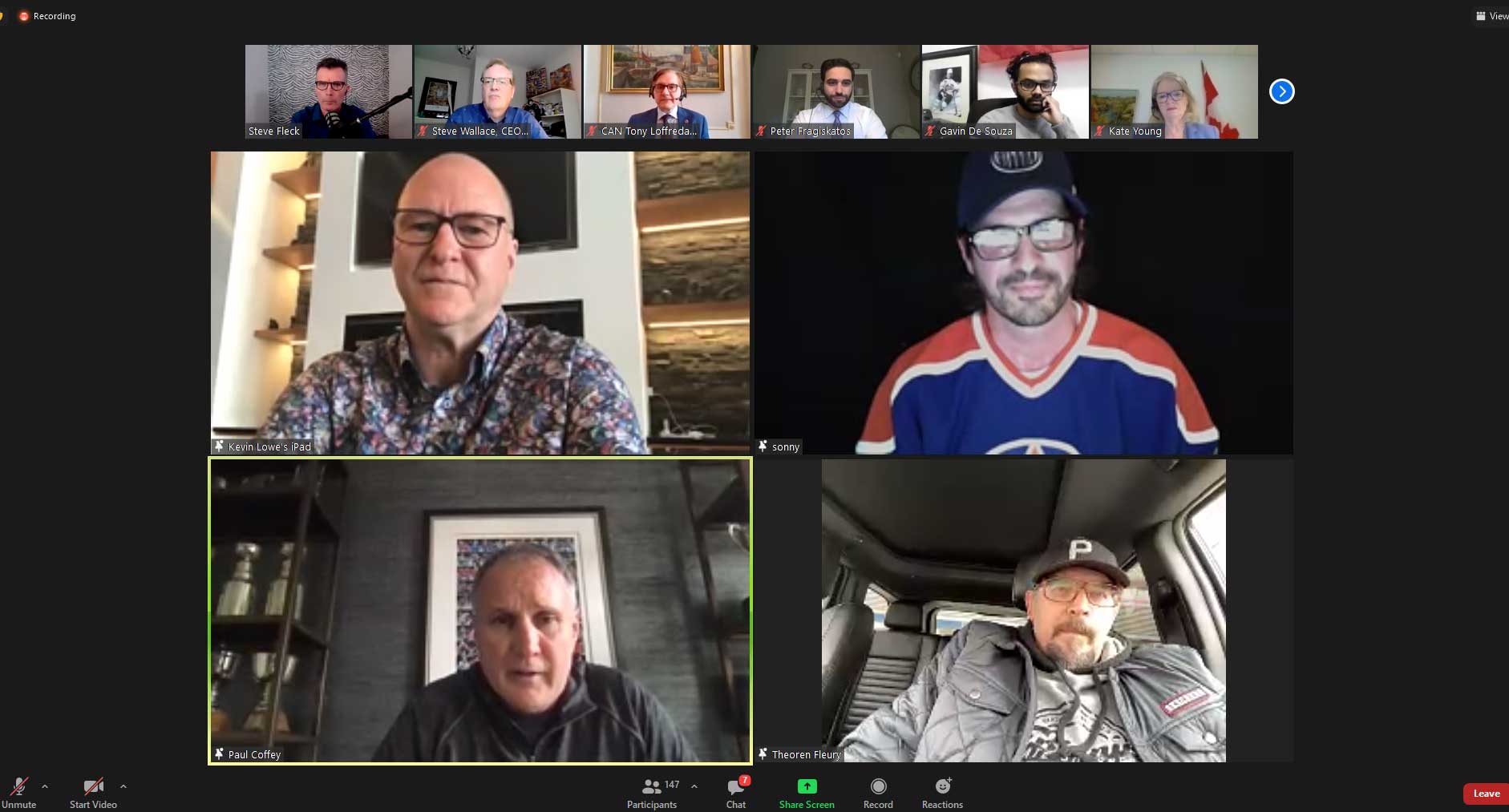 Friday, April 9, 2021 – Senator Tony Loffreda takes part in a town hall organized by Play On! that included hockey legends Theo Fleury, Kevin Lowe and Paul Coffey. Play On!, a national street-hockey tournament that was held in 37 Canadian communities across the country between 2007 and 2018, is hoping to build support and sponsorship in order to revive the annual event.