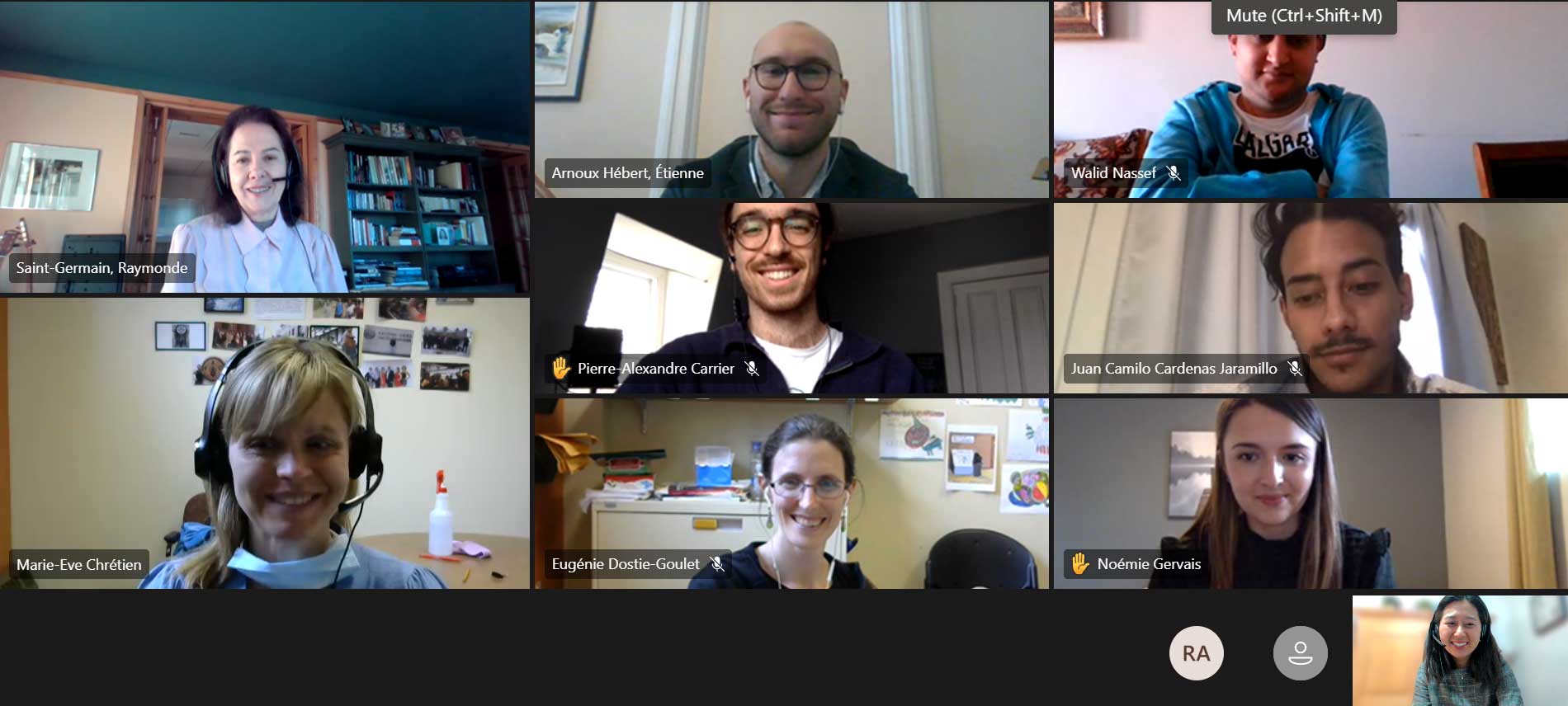 Wednesday, April 7, 2021 – Senator Raymonde Saint-Germain and her parliamentary research assistant, Étienne Arnoux Hébert, meet with students from the School of Applied Policy at Université de Sherbrooke during a career-day event to explain the work of senators and staffers on Parliament Hill.