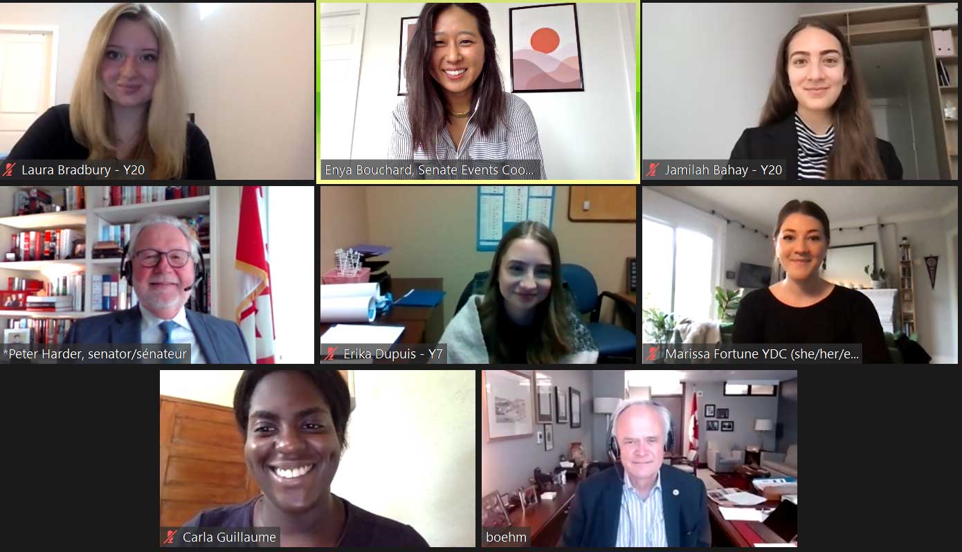 Senators Peter Harder and Peter M. Boehm with delegates selected by Young Diplomats of Canada