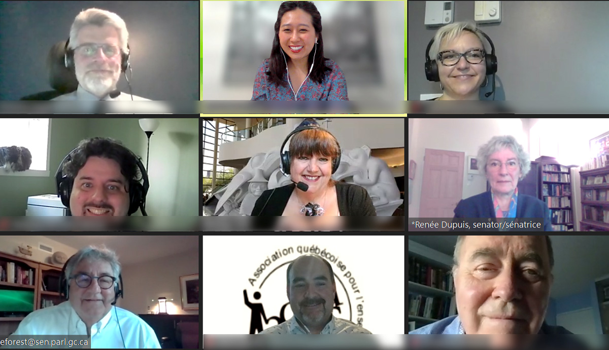 Monday, May 17, 2021 – Members of the Quebec Association for Social Education (AQEUS) participate in a S’ENgage information session followed by a panel discussion with senators Renée Dupuis and Éric Forest. The information session provided an opportunity to hear the point of view of Quebec parliamentarians on key issues in society.