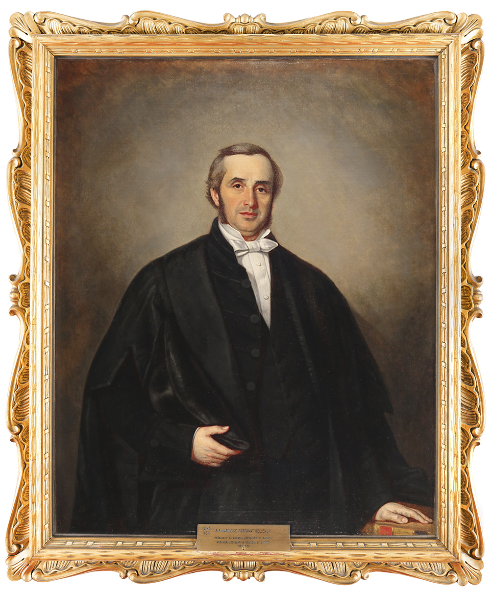 The restored portrait of Sir Narcisse-Fortunat Belleau, Speaker of the Legislative Council of the Province of Canada, 1857. In 1857, Mr. Belleau was named Speaker of the council and was knighted in 1860. Following Confederation in 1867, he was nominated to sit in the newly created Senate of Canada but withdrew to become the first Lieutenant Governor of Quebec. Portraitist unknown, 1858-1862.