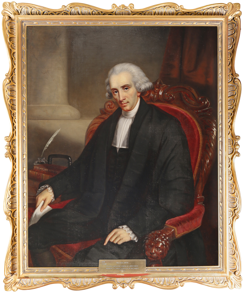 The restored portrait of William Smith, Speaker of the Legislative Council of Lower Canada, 1791-1793. A British loyalist, Mr. Smith fled New York for Quebec during the American Revolution. When Upper and Lower Canada were created in 1791, Mr. Smith was appointed to the upper house — the Legislative Council — of Lower Canada and became its first Speaker. Portrait by Théophile Hamel, 1856.