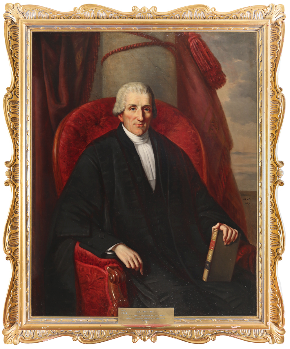 The restored portrait of Jonathan Sewell, Speaker of the Legislative Council of Lower Canada, 1809. Appointed to the Legislative Council of Lower Canada in 1808, Mr. Sewell was named Speaker a year later. A talented violinist, he led one of the first orchestras in the Americas. Portrait by Théophile Hamel, 1857.