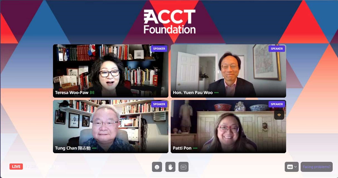Le samedi 26 juin 2021 – Le sénateur Yuen Pau Woo participe au Sommet des leaders de la ACCT Fondation de 2021 afin d’aider à répondre à la question « Que représente le fait d’avoir leur place à la table des discussions pour les Canadiens chinois? »