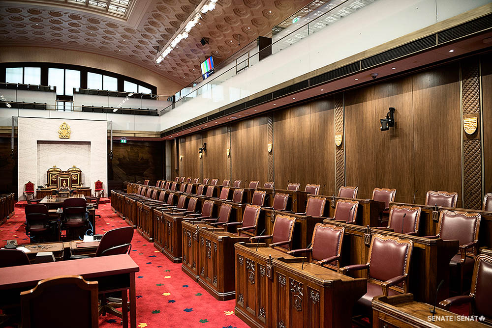 The desks moved from Centre Block to the Senate of Canada Building in December 2018.