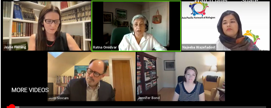 Wednesday, September 8, 2021 – Senator Ratna Omidvar moderates a virtual panel on the humanitarian crisis in Afghanistan, hosted by the World Refugee and Migration Council. The panel discussed why new pathways to protect and resettle millions of refugees should be developed and the need to rapidly expand initiatives related to the private and community sponsorship of refugees around the world.