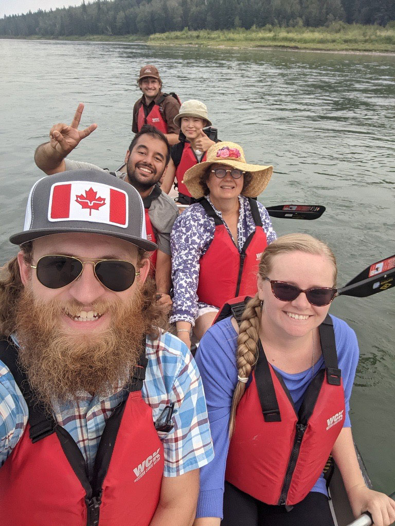 Sunday, August 15, 2021 – Senator Paula Simons and Smokey Lake County planner Kyle Schole tour the North Saskatchewan River with guides and interpreters from the Métis Crossing Cultural Interpretive Centre in northern Alberta.