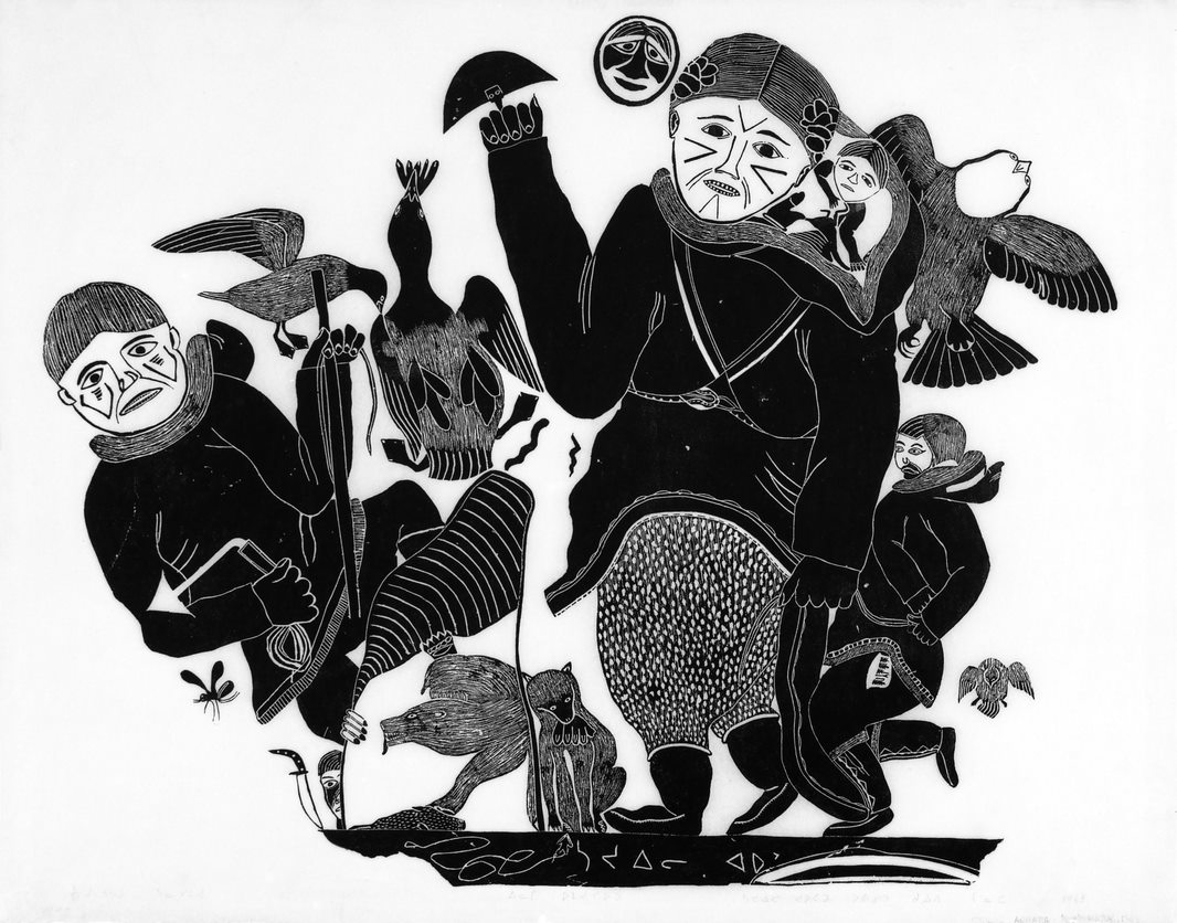 Syollie Amituk. Family Hunting, 1963. Stonecut on paper. Collection of the Winnipeg Art Gallery. The Swinton Collection. (Photo Credit: Ernest Mayer, courtesy of the Winnipeg Art Gallery)