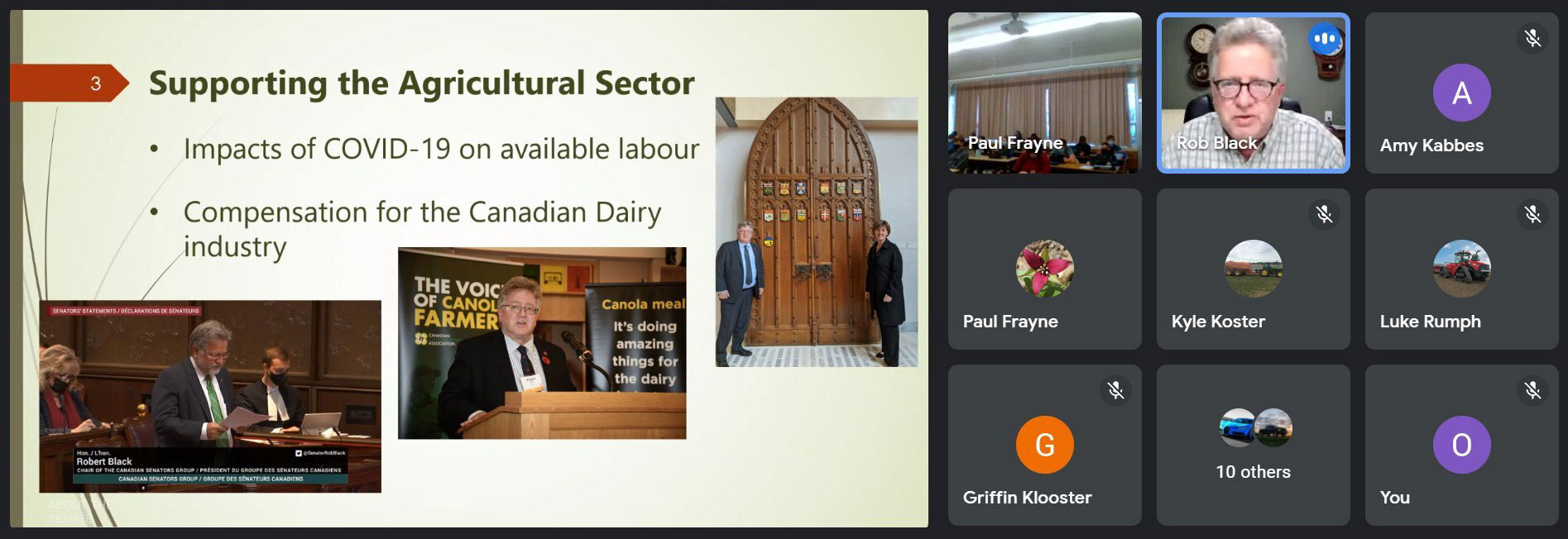 Thursday, October 14, 2021 – Senator Robert Black speaks with students of Norwell District Secondary School in Palmerston, Ontario, about his work at the Senate, how he supports agricultural and rural communities and a study on soil health that he hopes senators will undertake.