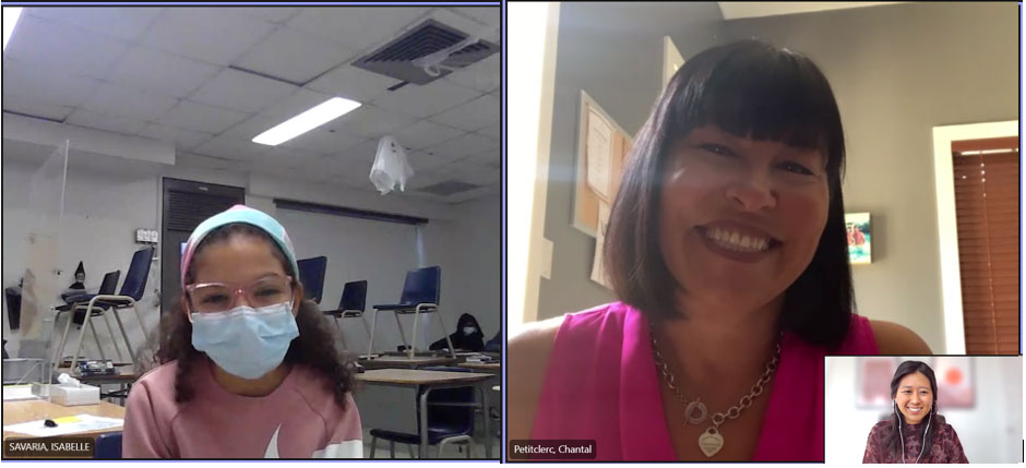 Friday, October 22, 2021 – As part of the S’ENgage program, Senator Chantal Petitclerc meets with students at De Mortagne High School in Boucherville, Quebec, who are members of the school’s student council and sustainable development committee. She answered their questions about her journey as a former Paralympic athlete, her work in the Senate and the importance of persistence.