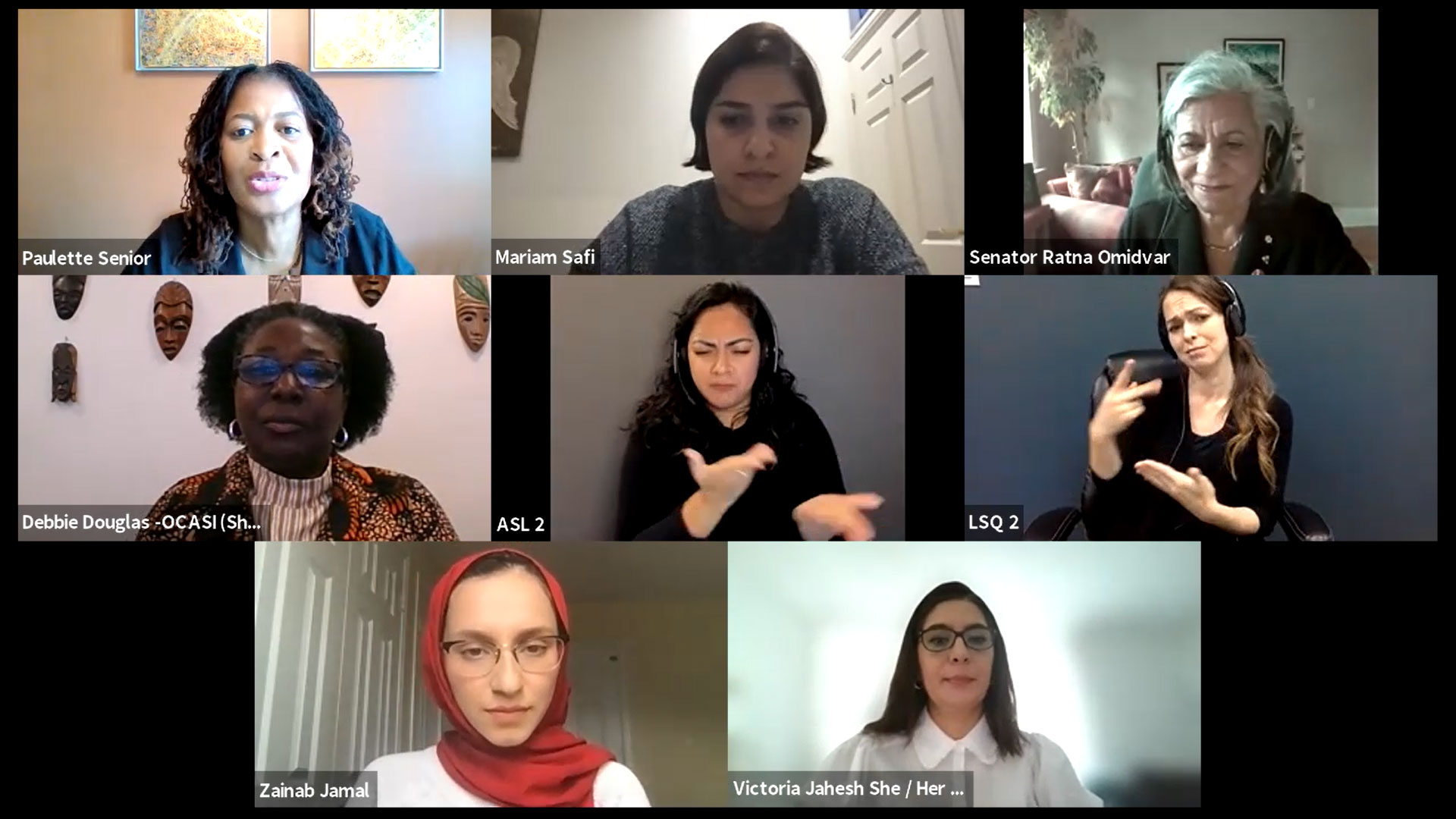 Tuesday, November 16, 2021 – Senator Ratna Omidvar delivers opening remarks at the “Solidarity with Afghan Women: A Policy Perspective” panel co-hosted by the Canadian Women’s Foundation and the World Refugee and Migration Council.