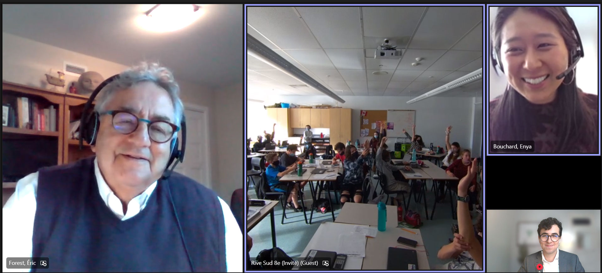 Tuesday, November 9, 2021 – Senator Éric Forest explains his role as a senator and moderates a debate among Grade 6 and 7 students in Halifax, Nova Scotia, about lowering the voting age to 16. The forum was organized by French for the Future, an organization that promotes bilingual learning and communication for students in Grades 7 to 12 across Canada.