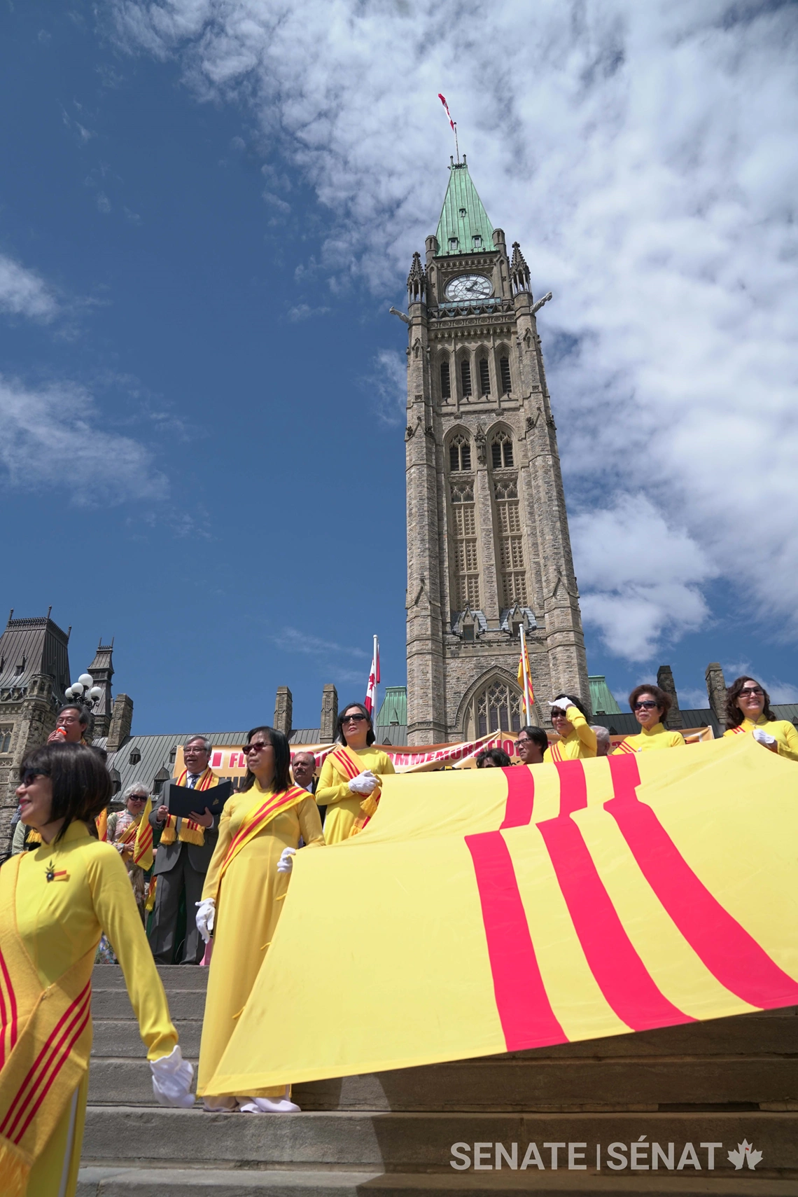 Hundreds flocked to the Peace Tower sporting the colours and flag of South Vietnam for <a href='/en/sencaplus/opinion/honouring-vietnamese-canadians-journey-to-freedom/' target='_blank'>Journey to Freedom Day</a>, in 2018. The commemorative day — April 30 of every year — recognizes the day Vietnamese refugees began to arrive in Canada after the fall of Saigon on April 30, 1975.