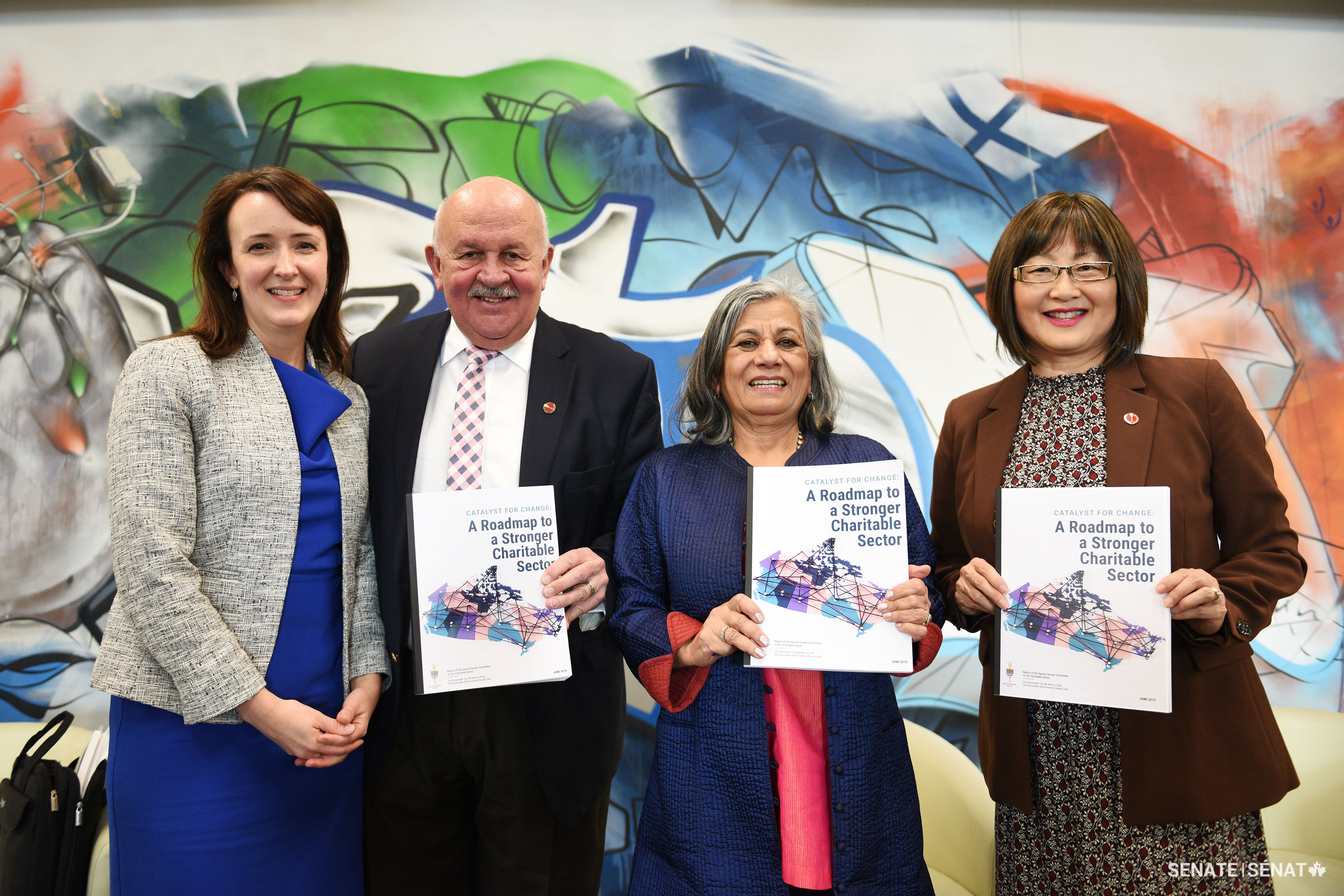 Senators Terry M. Mercer, Ratna Omidvar and Yonah Martin participate in a panel discussion with members of the Association of Fundraising Professionals Ottawa chapter to highlight key findings and recommendations from the Special Senate Committee on the Charitable Sector report, Catalyst for Change: A Roadmap to a Stronger Charitable Sector in December 2019.