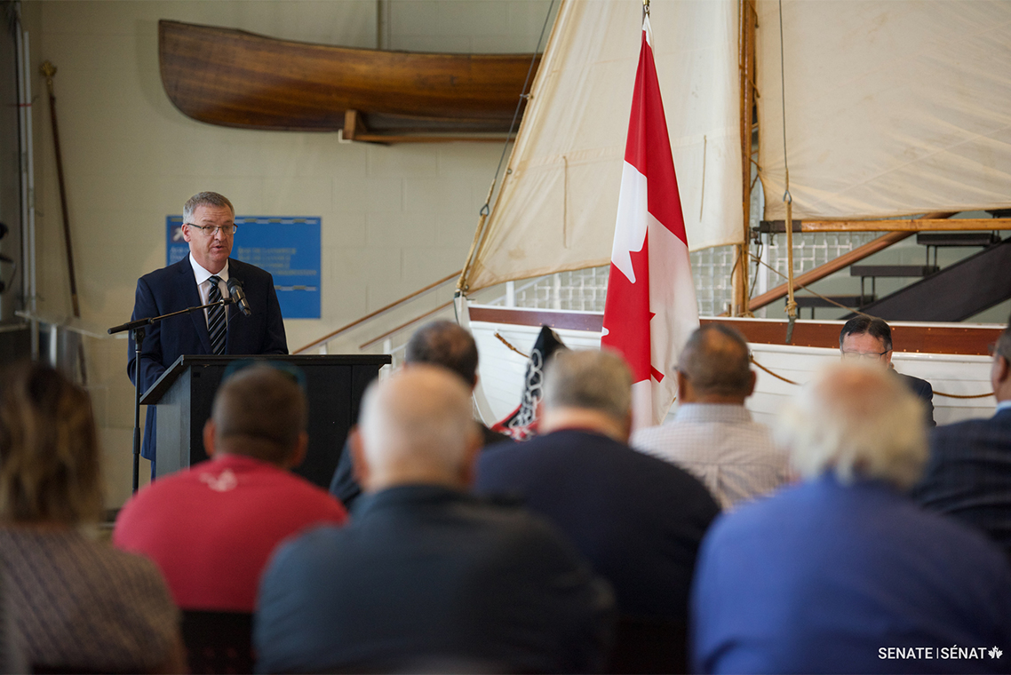 Senator Manning speaks at the Senate Committee on Fisheries and Oceans’ press conference at the Maritime Museum of the Atlantic in Halifax.