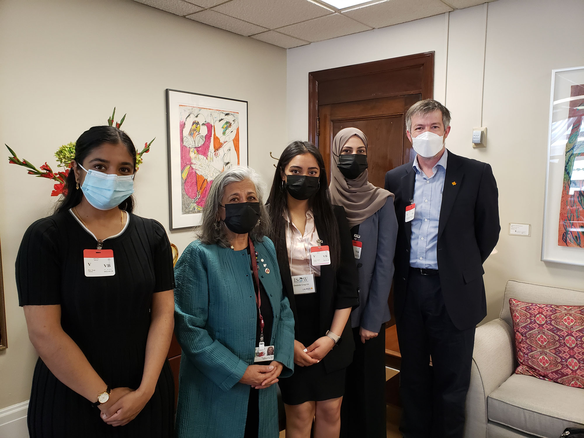 Senator Ratna Omidvar meets students from the International Students Overcoming War (ISOW) program at Wilfred Laurier University.