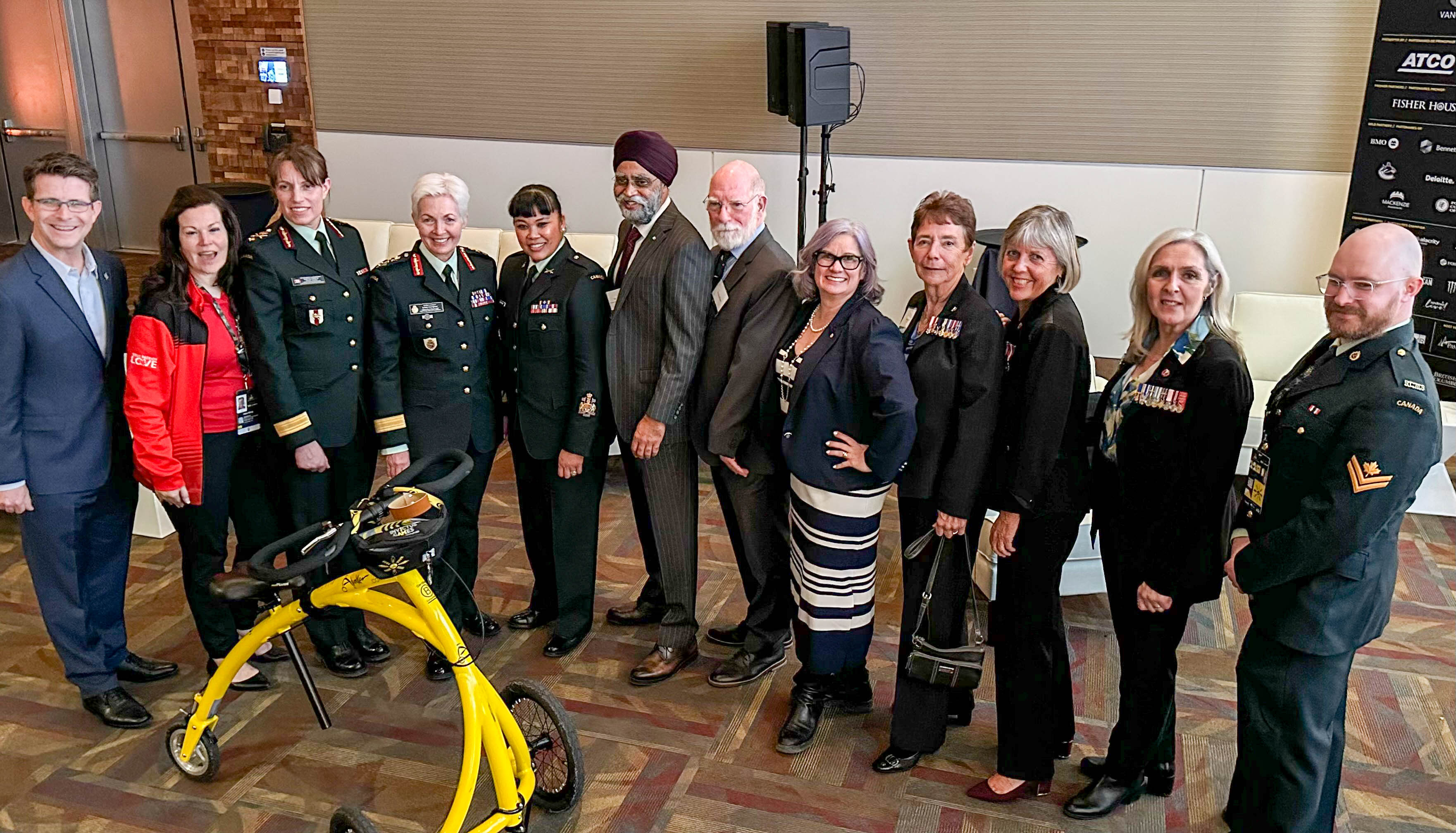 Friday, February 7, 2025 – Senators Bev Busson, Marty Deacon, and Rebecca Patterson, with parliamentarians and members of Canada’s military brass; opening reception of the Invictus Games, Vancouver, British Columbia.
