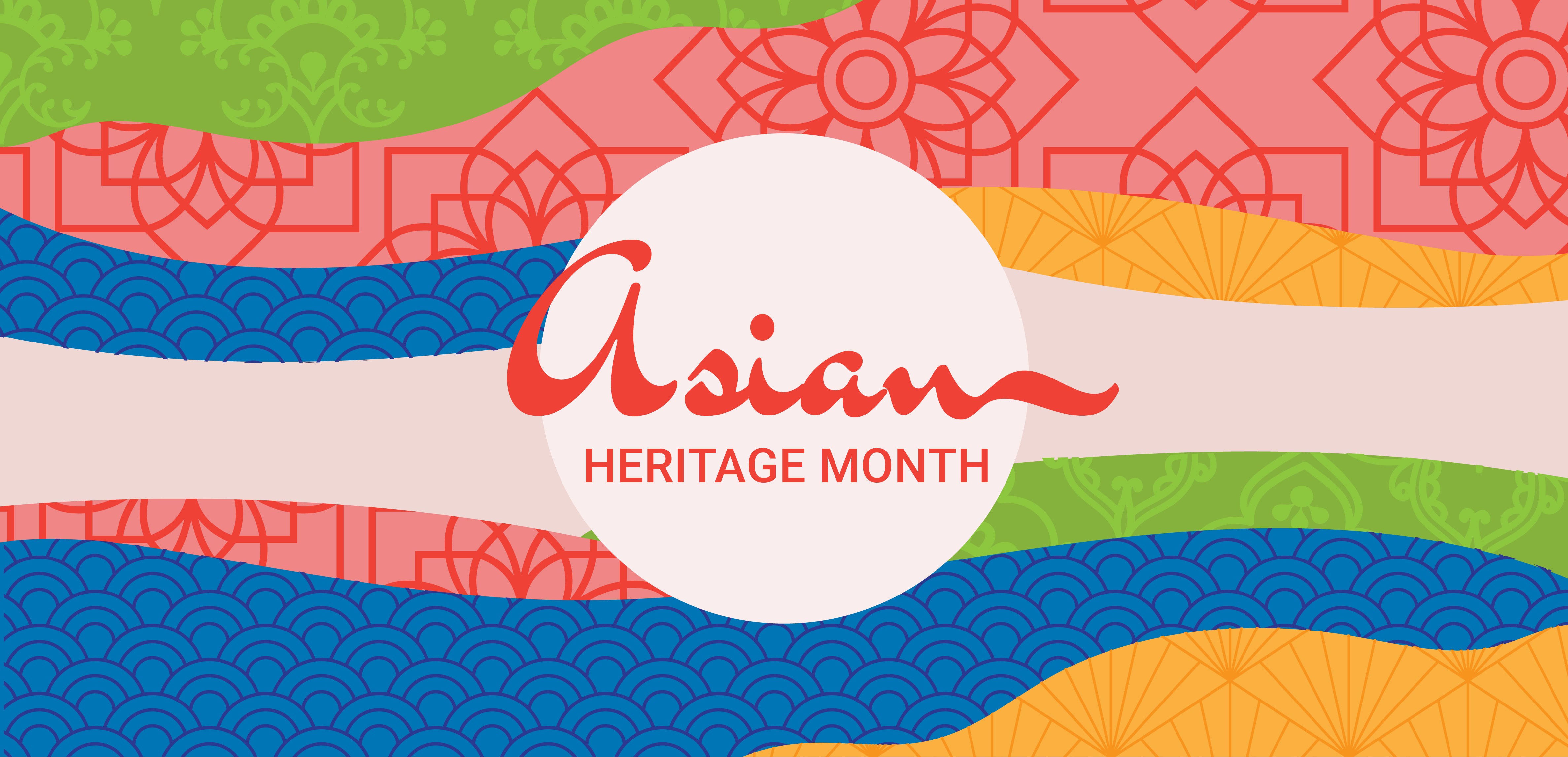 The words “Asian Heritage Month” on a colourful background.
