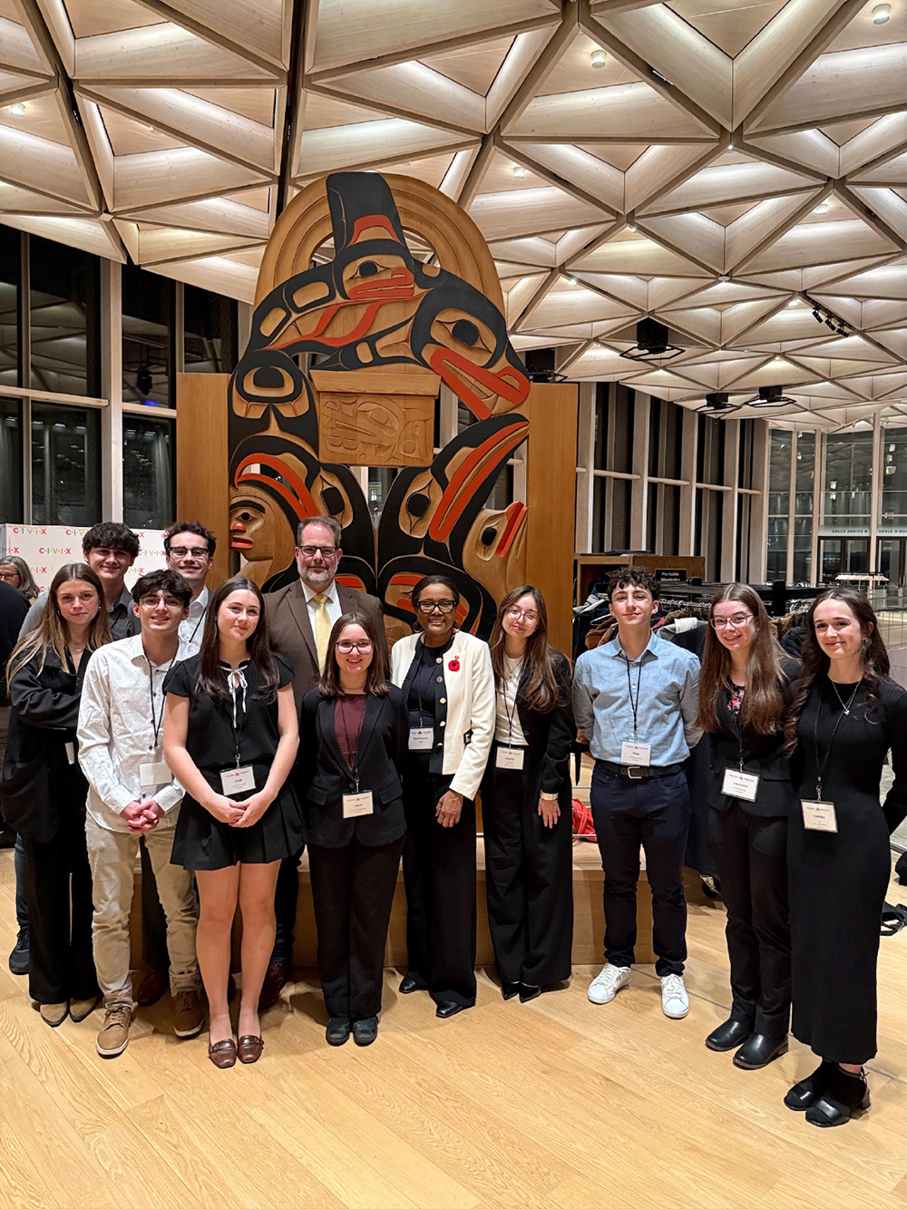 Thursday, November 6, 2025 – Senator Suze Youance, centre, with participants of the CIVIX Youth Parliament of Canada; visit coordinated by SENgage; National Arts Centre, Ottawa, Ontario.