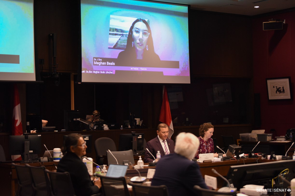 Dr. Meghan Beals, a family medicine resident from Glooscap First Nation in Nova Scotia, testifies before the Senate Committee on Indigenous Peoples on September 26, 2022, as part of the Voices of Youth Indigenous Leaders program.