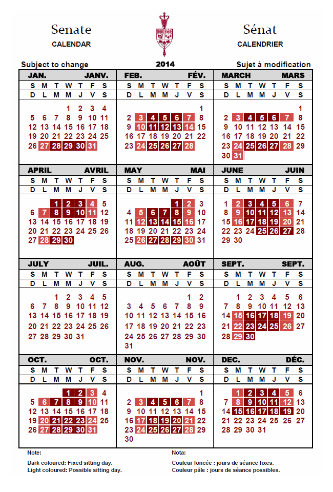 2014 Annual Calendar