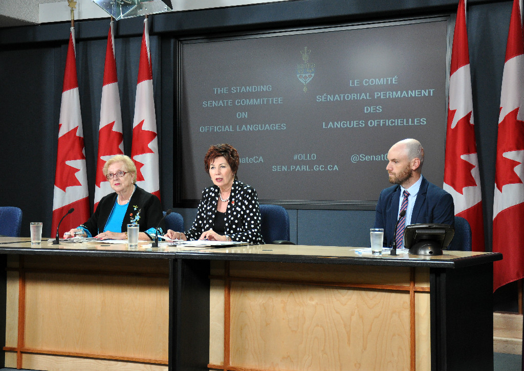 Senator Tardif at a committee press conference.