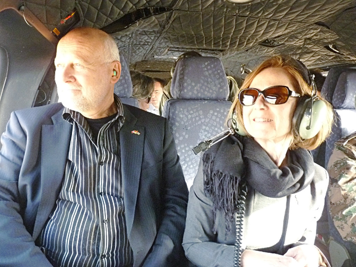 Senator Seidman in a helicopter