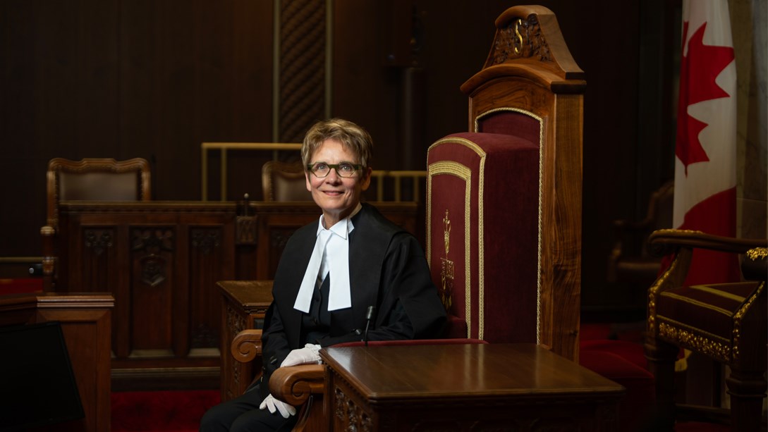 Senate Speaker Raymonde Gagné sits in the Speaker’s chair in the Red Chamber.