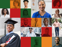 Un collage représentant plusieurs personnes noires dans divers contextes.