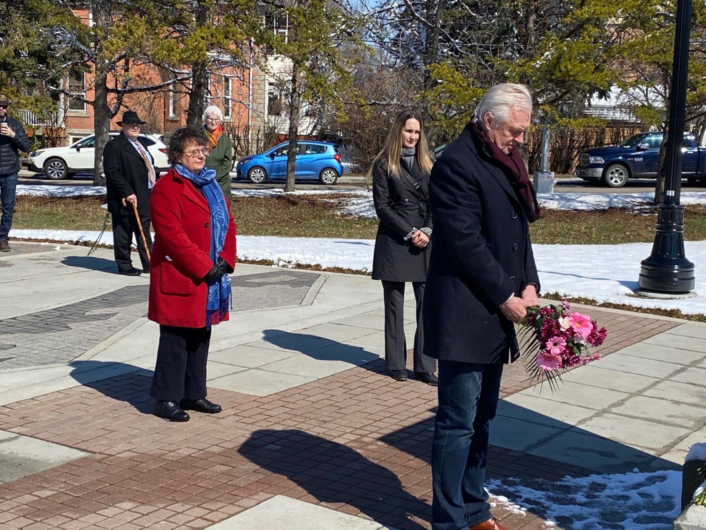 Senator Paula Simons attends the unveiling of five plaques recognizing Alberta’s military history in Edmonton’s Light Horse Park, sponsored by the local Dutch Canadian community.