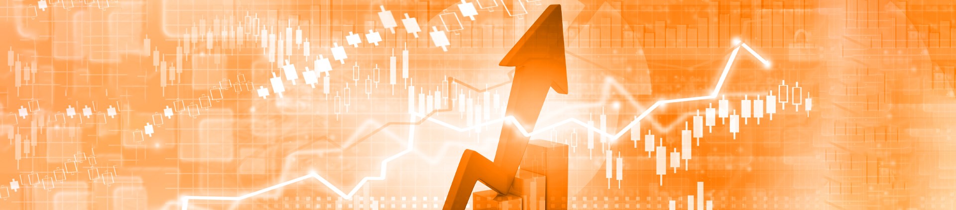 A combination line and bar graph showing upward movement. 