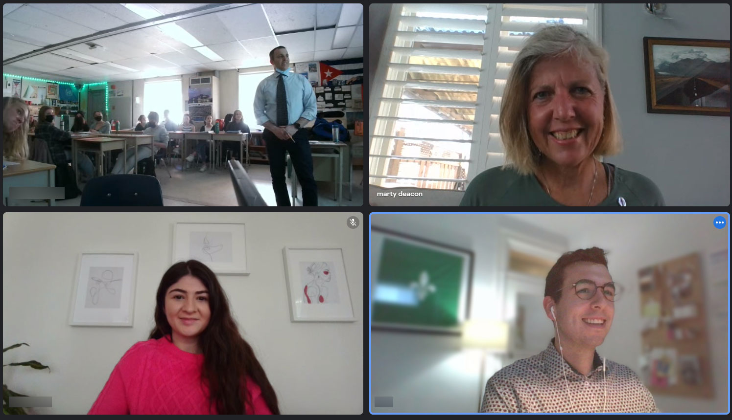 Tuesday, April 5, 2022 – Students at Innisdale Secondary School in Barrie, Ontario, host Senator Marty Deacon during an event organized coordinated by SENgage. The senator spoke about her role as a parliamentarian and her work as a member of both the Senate Committee on National Security and Defence and the Senate Committee on Foreign Affairs and International Trade.