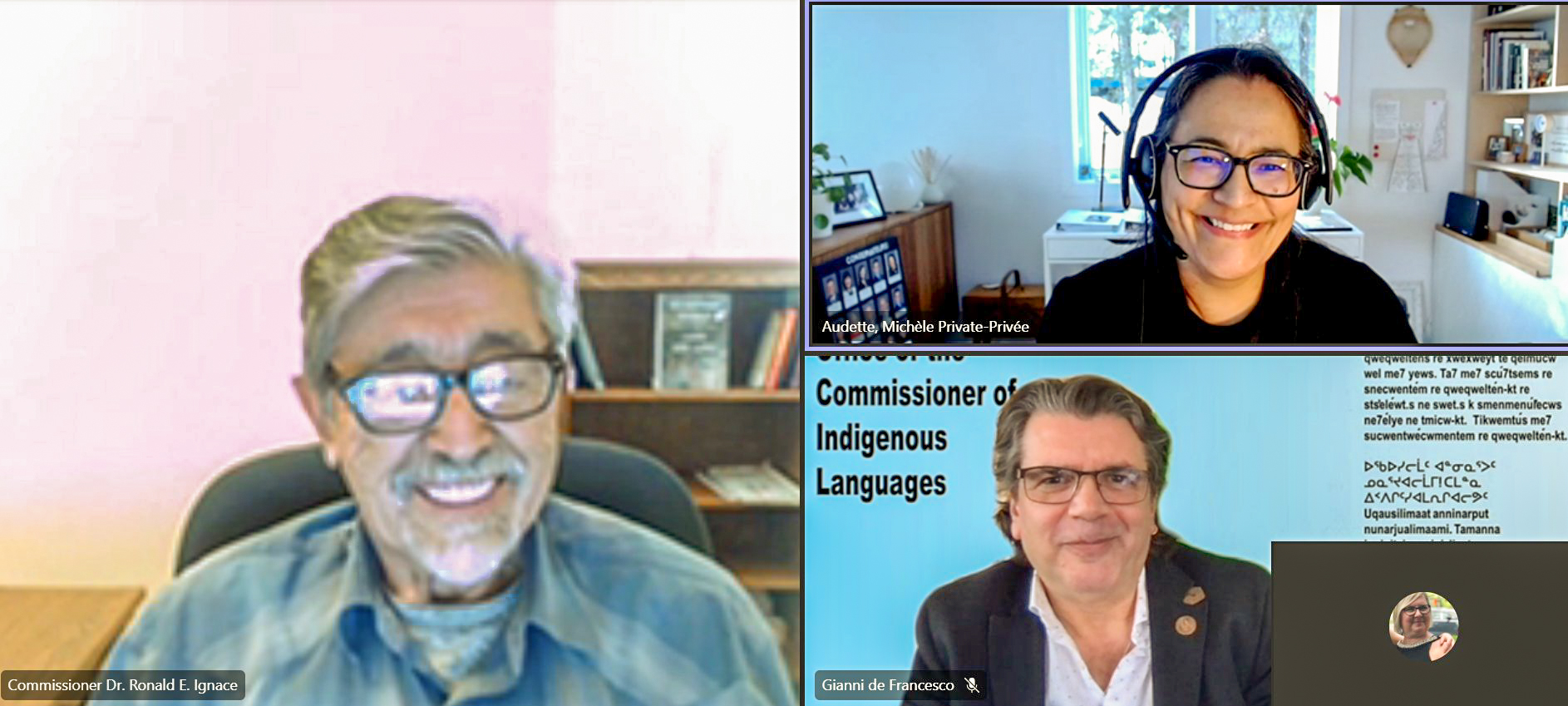 Senator Michèle Audette holds her first courtesy meeting with the Commissioner for Indigenous Languages, Ronald Ignace