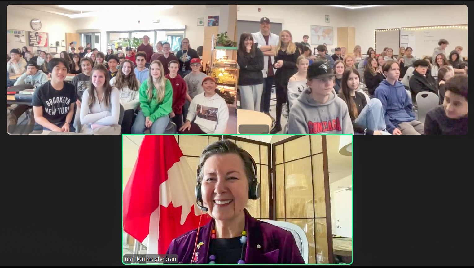 Thursday, February 27, 2025 – Senator Marilou McPhedran; virtual event, coordinated by SENgage, with students from Lakeshore School, Calgary, Alberta.