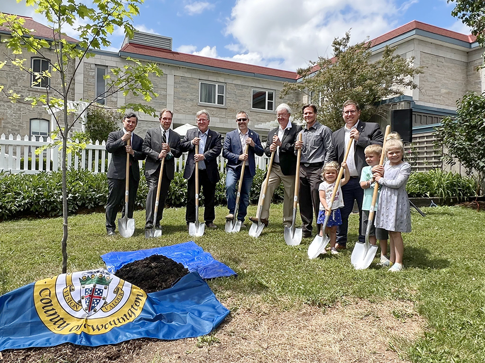 Wednesday, June 29, 2022 – Senator Rob Black (third from the left) joins local councillors, county officials and members of Parliament on the grounds of Wellington Place for a ceremony celebrating the three millionth tree planted as part of Wellington County’s Green Legacy Tree Programme. The Ontario community’s initiative is the largest municipal tree-planting program in North America.