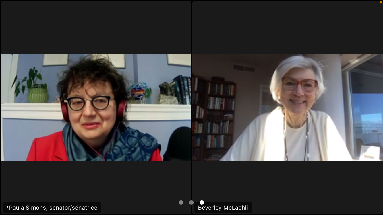 Senator Paula Simons meets with the Right Honourable Beverley McLachlin, former Chief Justice of Canada, for an episode of Alberta Unbound, the senator’s podcast about Alberta.