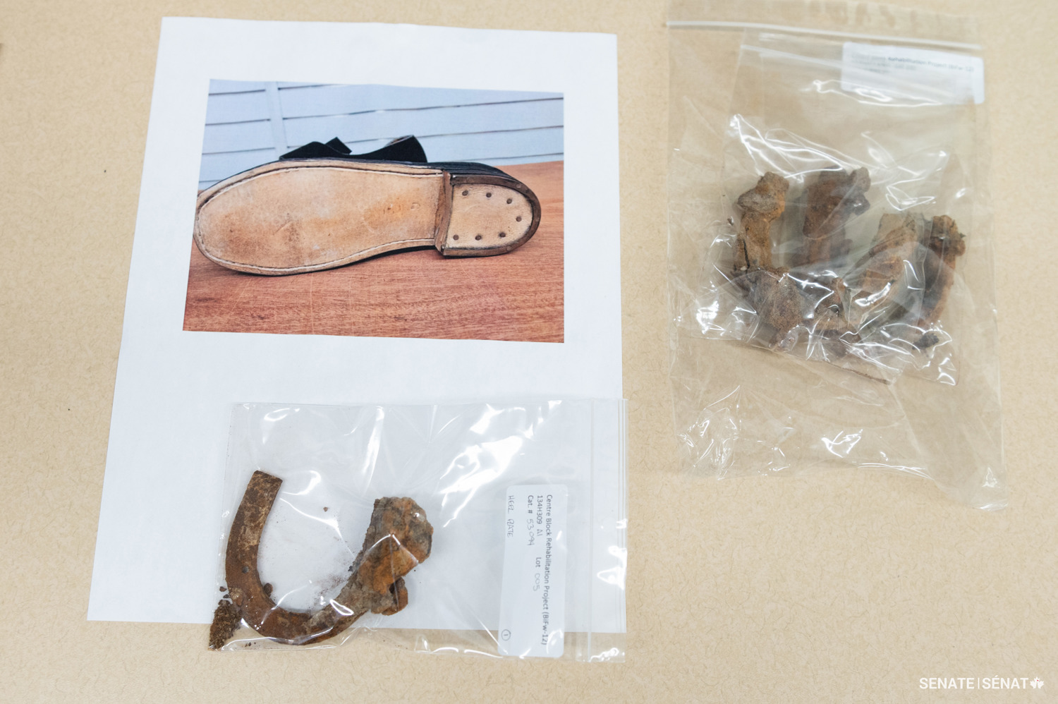 Archaeologists discovered heel plates that would have once been attached to shoe soles to help prevent wear and tear.