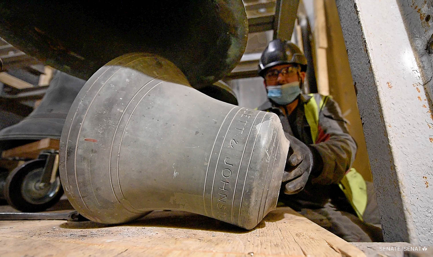 After removal, all the carillon components slated for restoration abroad were packed into custom crates and flown to the Netherlands aboard a Department of National Defence cargo plane.