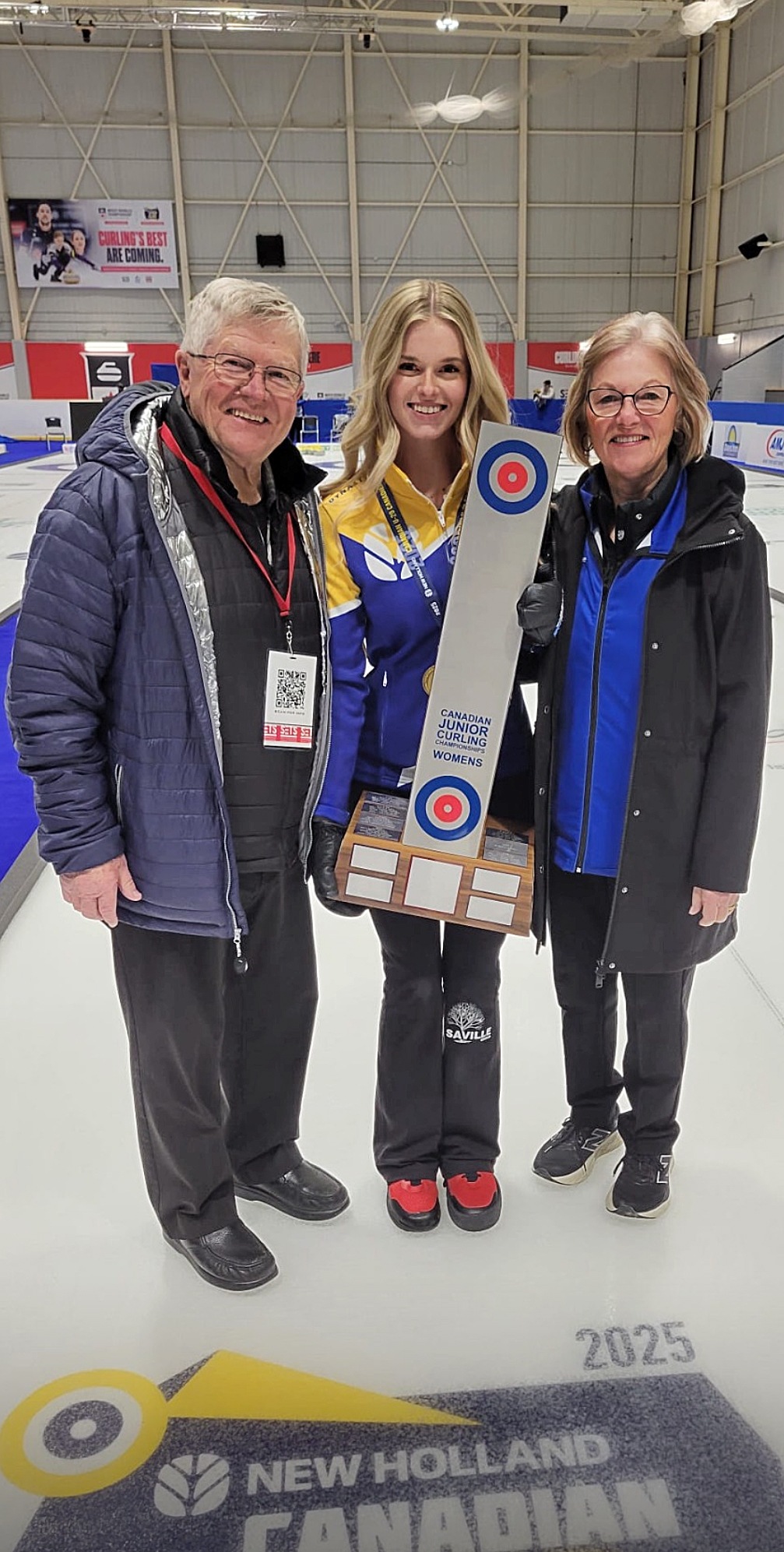 Senator Plett and his wife, Betty, celebrate granddaughter Myla Plett’s win at the Canadian U-20 Curling Championships on P.E.I. in March 2025. (Photo credit: Office of Senator Don Plett)