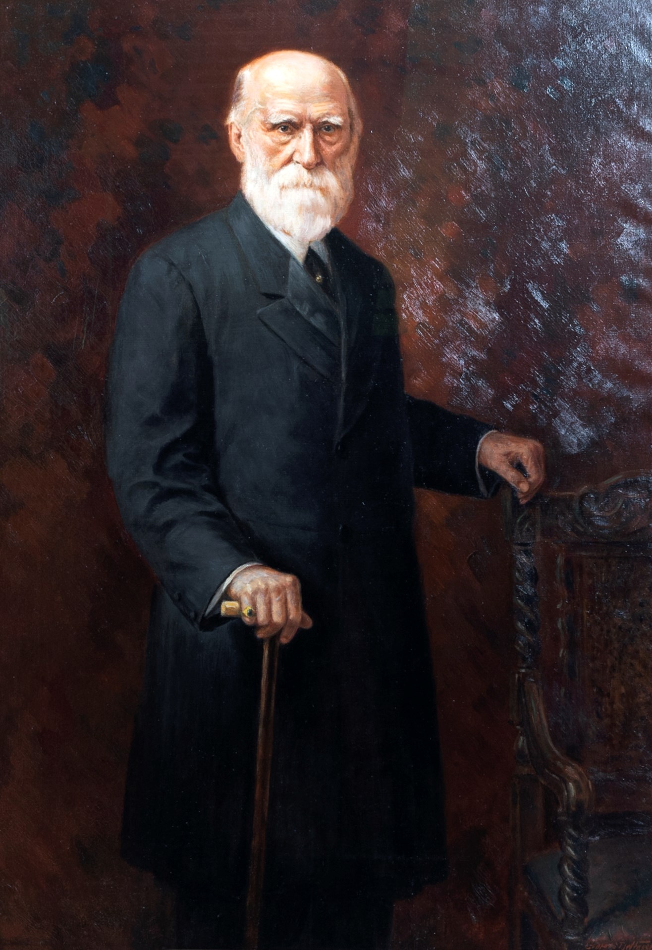 A portrait of Senator Georges-Casimir Dessaulles, painted for his 100th birthday. The entrepreneur from Saint-Hyacinthe, Quebec, served in the Senate from 1907 until his death in 1930. Artist Georges Delfosse was commissioned to paint this portrait. (Oil on canvas, H: 169.5cm x W: 126.5cm, Senate Artwork and Heritage Collection.)