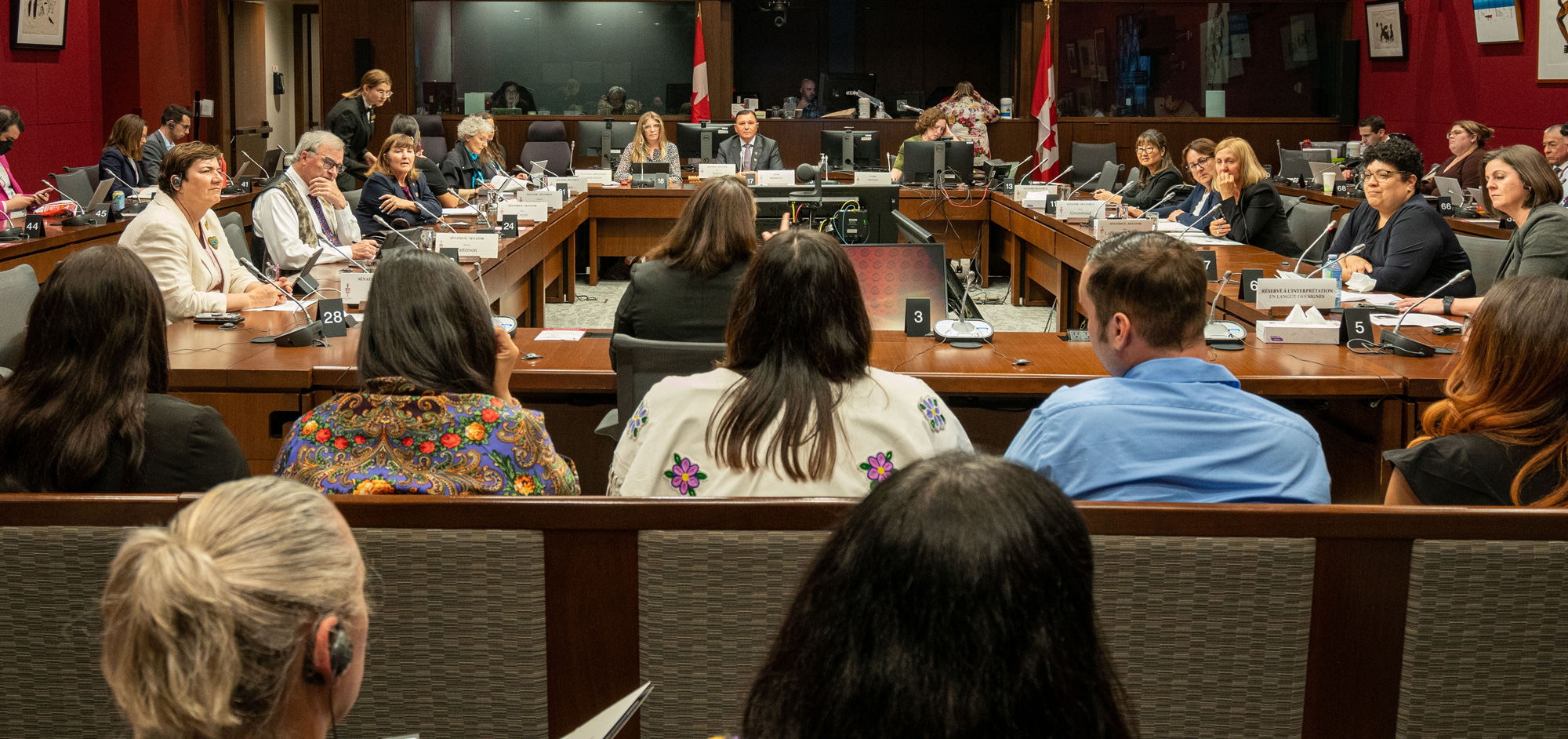 Un témoin est assis à une table dans une salle de comité, tandis que les sénateurs l’écoutent attentivement.