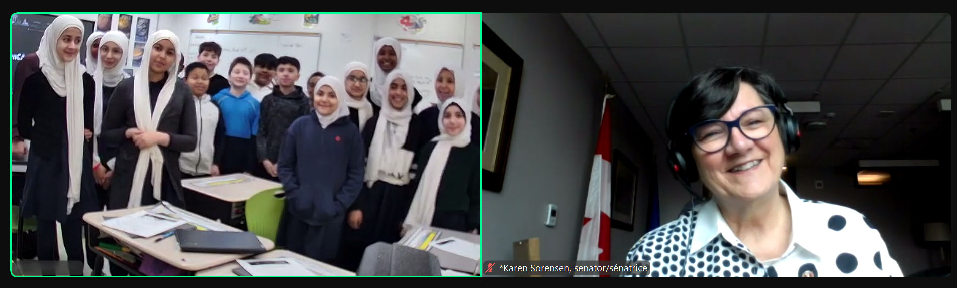 Wednesday, March 26, 2025 – Senator Karen Sorensen, virtual event, organized by SENgage, with students from Fort McMurray Islamic School, Fort McMurray, Alberta.