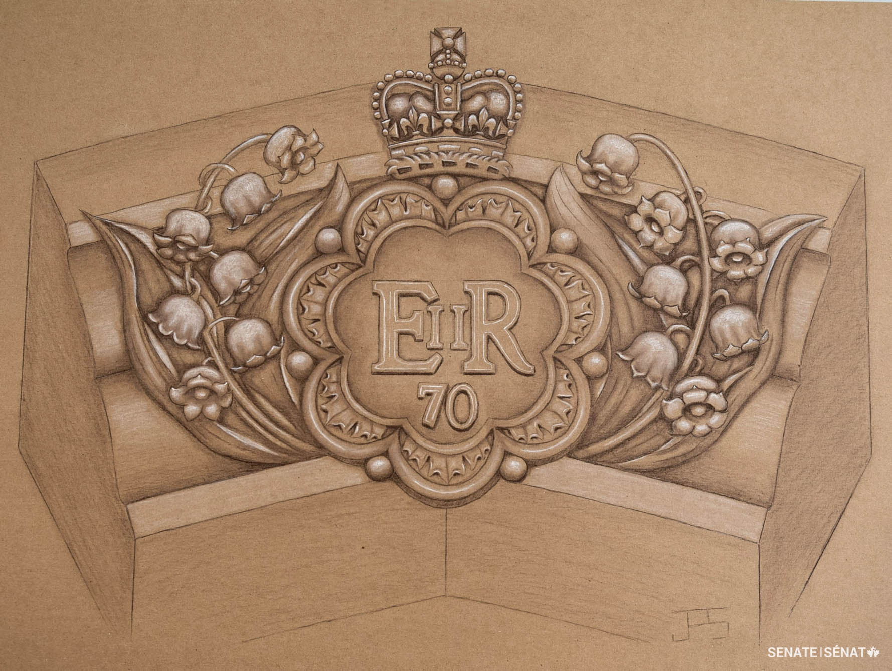 Dominion Sculptor John-Philippe Smith drew this sketch of the proposed Platinum Jubilee sculpture before modelling the design in clay.