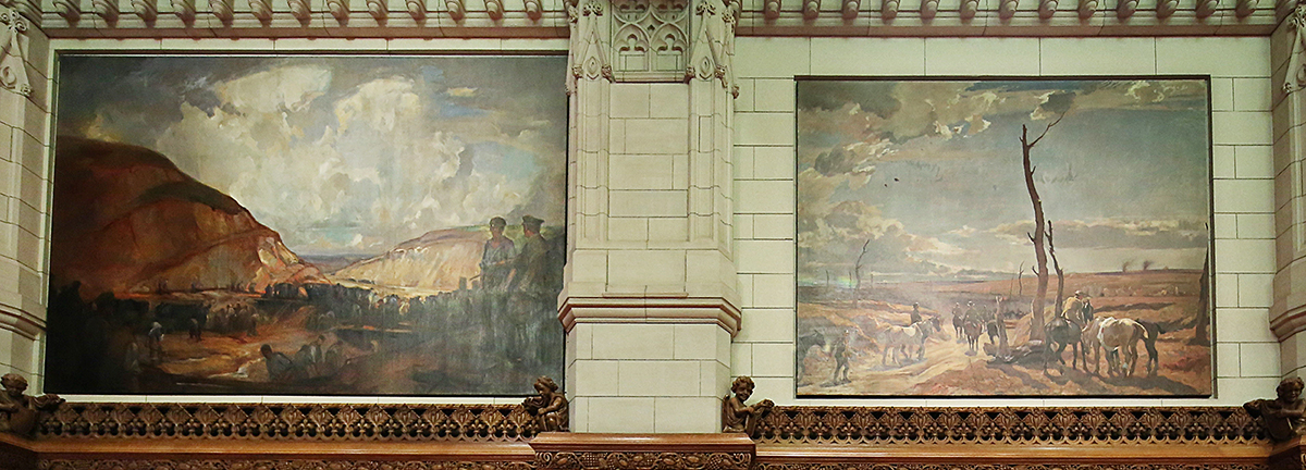 Deux des huit peintures de guerre de la chambre du Sénat