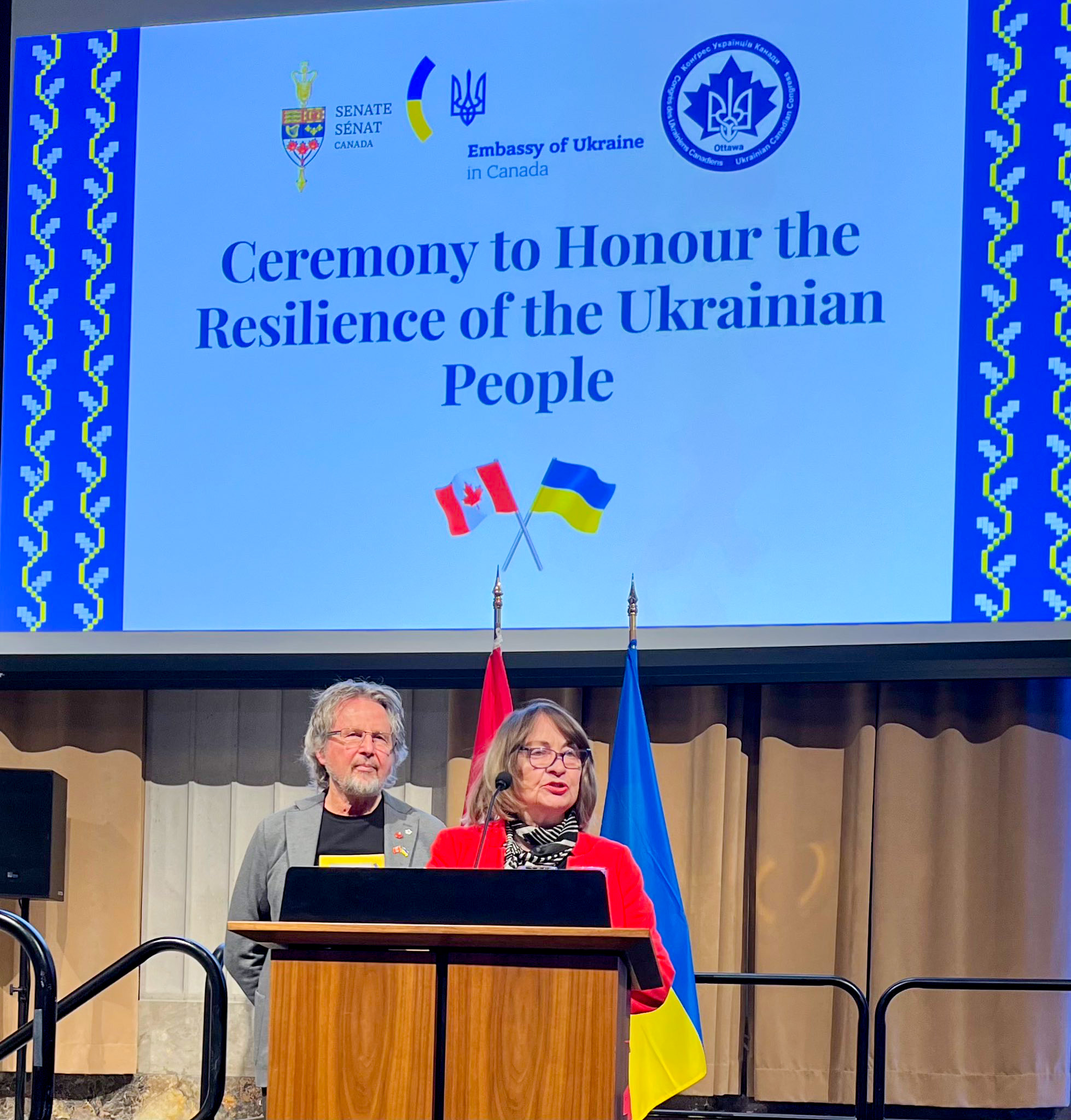 Monday, February 24, 2025 – Senators Stan Kutcher and Donna Dasko; Ceremony to Honour the Resilience of the Ukrainian People; Sir John A. Macdonald Building, Ottawa, Ontario.