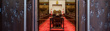 A view of the Senate Chamber in the Senate of Canada Building through open doors.