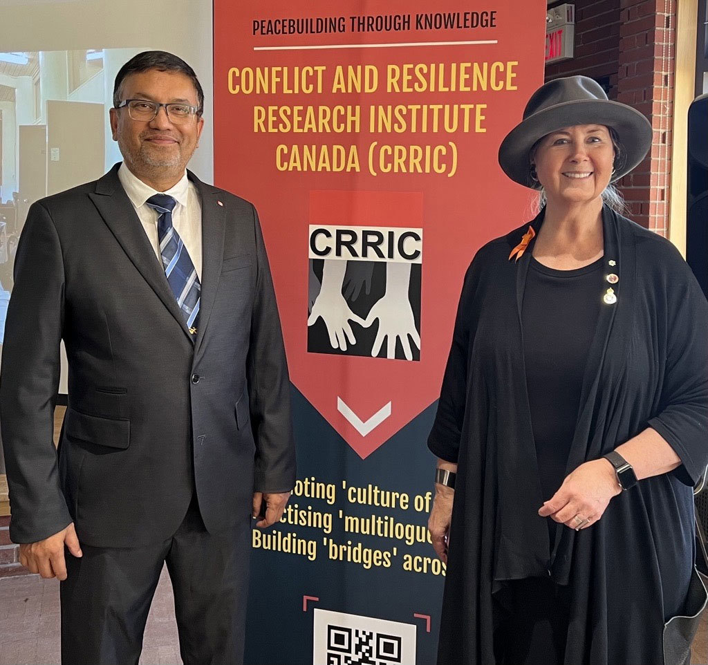 Friday, September 26, 2025 – Senator Marilou McPhedran with Dr. Kawser Ahmed, Professor and Executive Director of the Conflict and Resilience Research Institute Canada (CCRIC); CRRIC Myanmar Conference – “Charting a Path to Lasting Peace in Myanmar”; St. Paul’s College, University of Manitoba, Winnipeg, Manitoba.