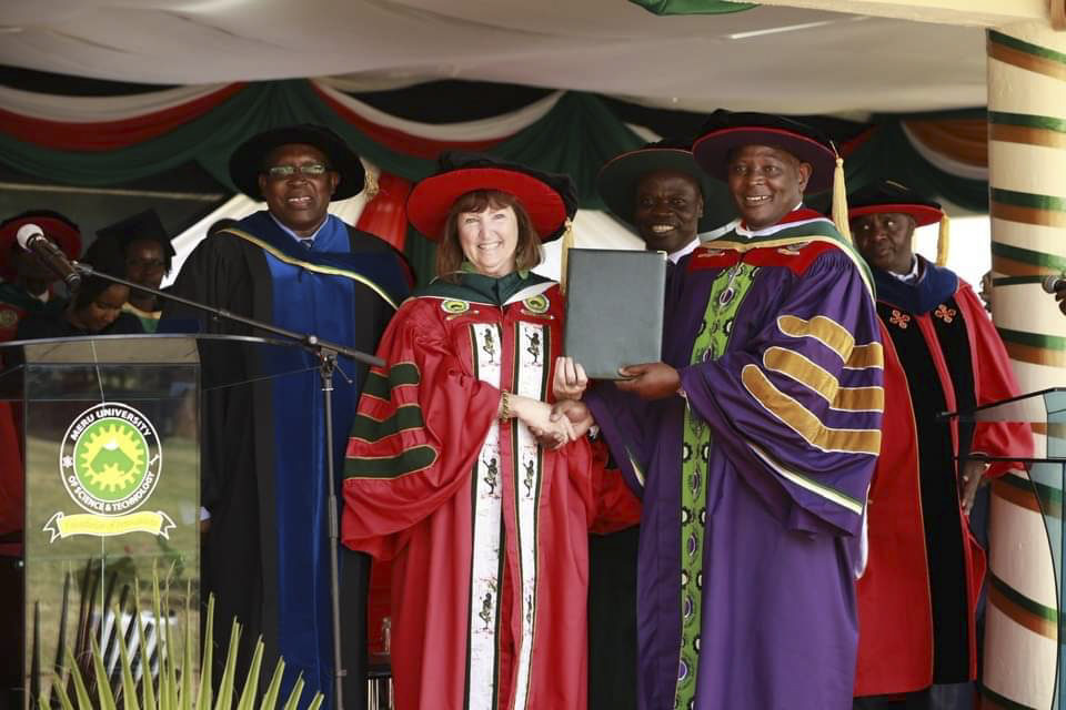 Friday, May 27, 2022 – Senator Mary Coyle receives an honorary Doctor of Business Management degree from the Meru University of Science and Technology in Meru, Kenya.