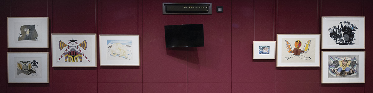 This installation features a collection of prints by renowned Inuit artists, loaned to the Senate by the Winnipeg Art Gallery-Qaumajuq.