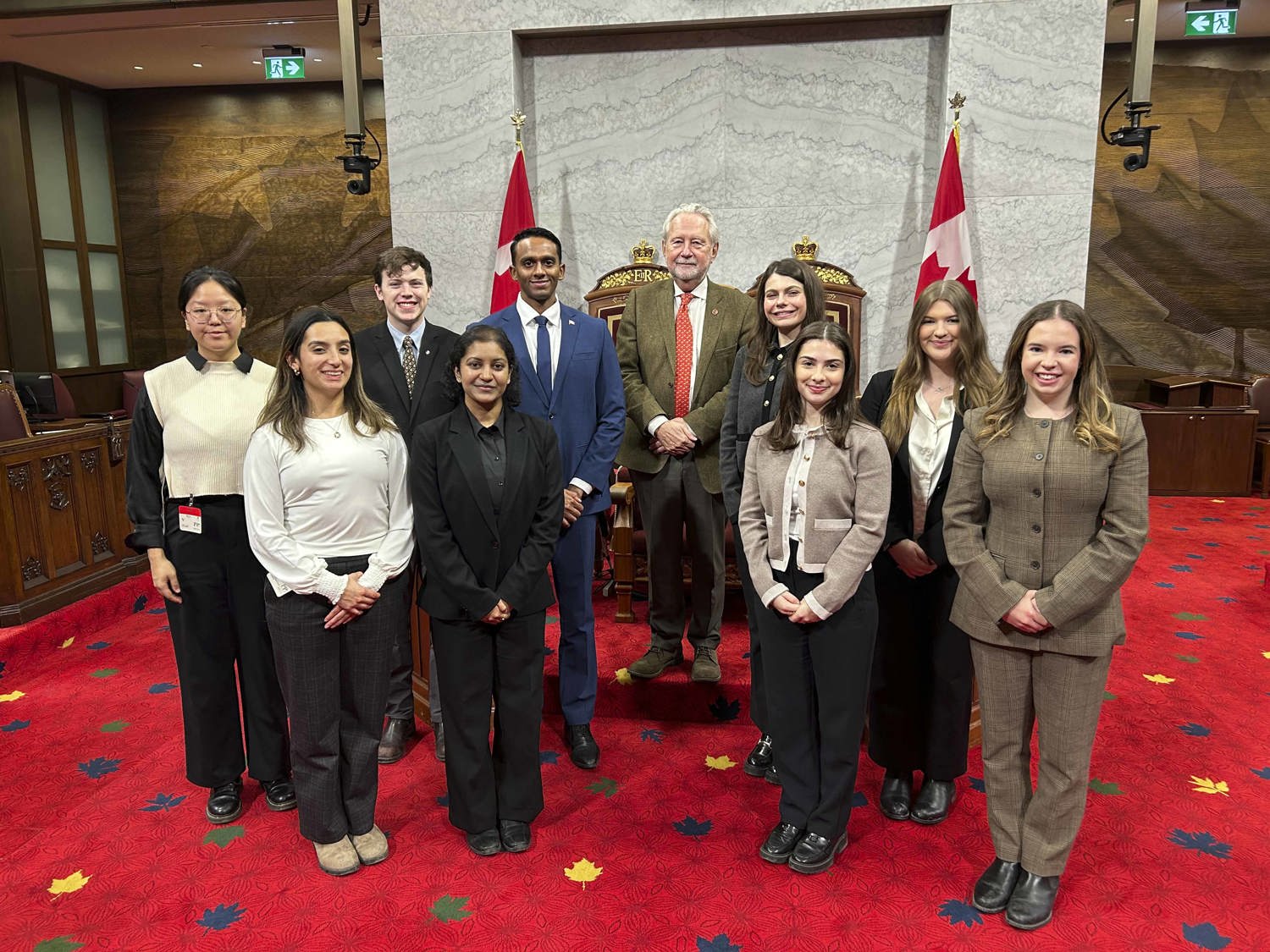 Wednesday, November 19, 2025 – Senator Peter Harder and interns from the Ontario Legislature Internship Programme; tour of the Senate coordinated by SENgage; Senate of Canada Building, Ottawa, Ontario.